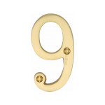 M Marcus Heritage Brass Numeral 9 - Face Fix 76mm Slimline font